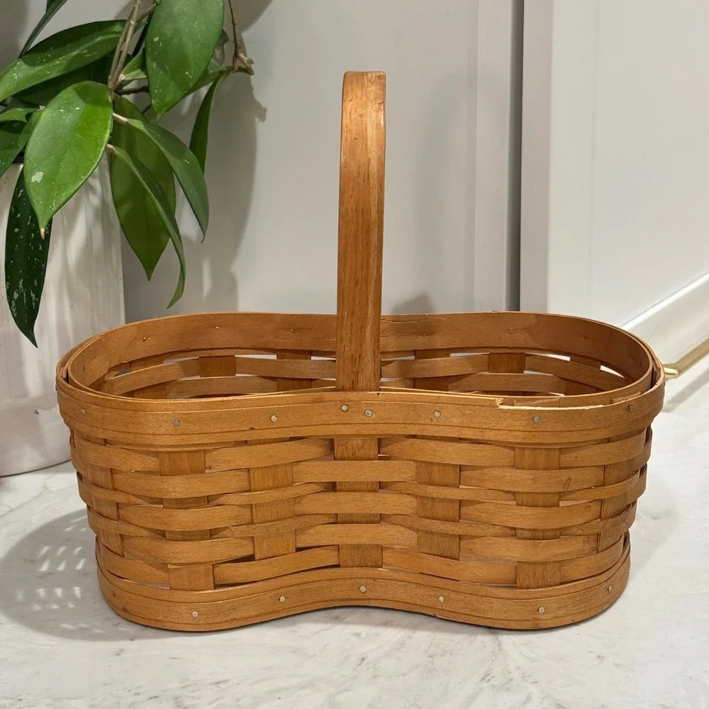 Bradford Basket Company Handwoven Wood Brown 1998 Vintage Peanut Shape USA